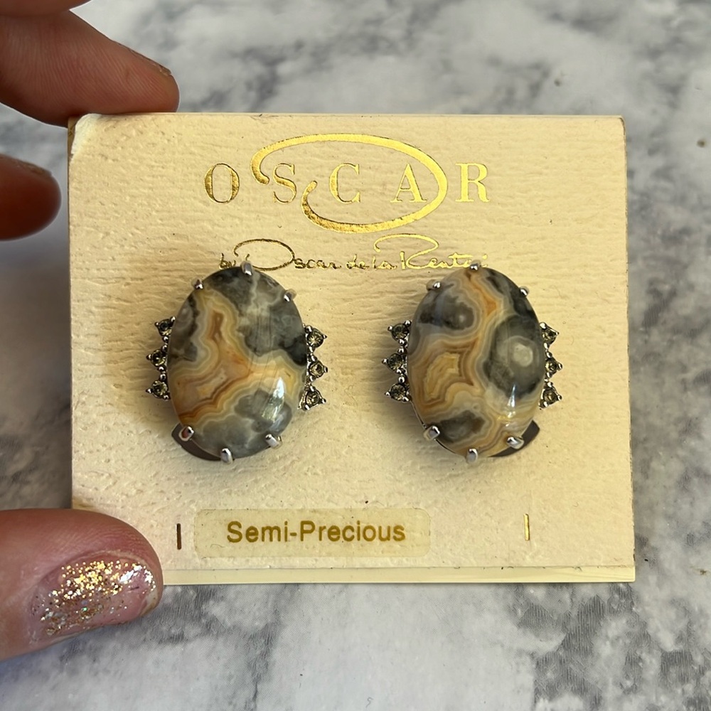 Oscar DeLaurenta semi precious clip on earrings